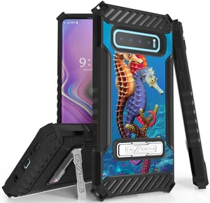 Hybride Robuste Stand Étui + Bracelet pour Samsung Galaxy S10 Plus - Hippocampes - Photo 1 sur 10