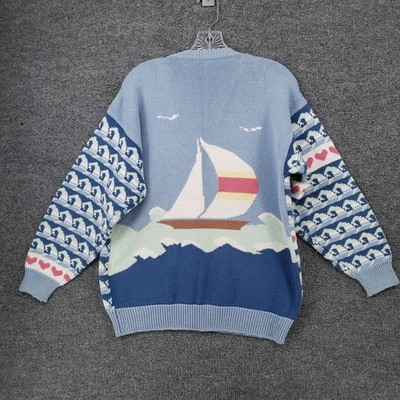 Cárdigan suéter jersey vintage Susan Bristol para mujer L grande azul velero años 90 Foto 1 de 4