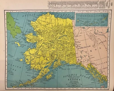 Оригинальная антикварная атласная карта Аляски, Вайоминга 1944 г. — винтажная страница Рэнда МакНалли 11x14 г. - Изображение 1 из 2