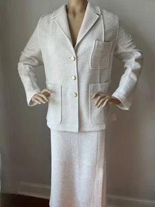 NWT St John Knit Suit Skirt Jacket Size 14 Ivory White - Picture 1 of 8