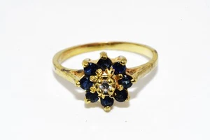 $395 .925 Sterling Silver .60CT Natural Blue Sapphire & Topaz Halo Ring - Picture 1 of 7
