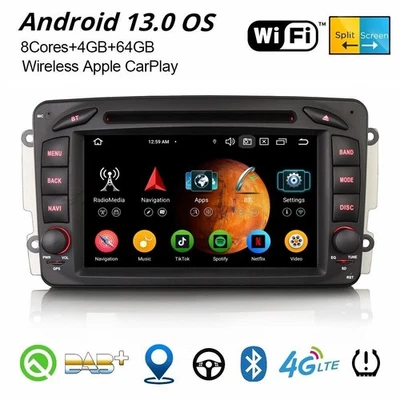 64GB Android 14 DAB+ Autoradio CarPlay 8-Kern GPS Mercedes A/C/G/CLK Klasse W209 - Bild 1 von 4