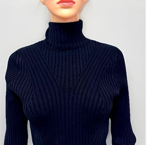 ๐ค Vintage Cache Black Ribbed Turtleneck Top Silk Blend Size Large Y2K ๐ค - Picture 1 of 9