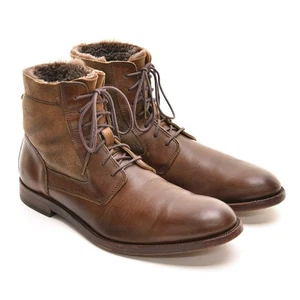 Men Johnston & Murphy Shearling Lined Ankle Boots 8.5 M Brown Leather Lace Shoes - Picture 1 of 7