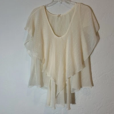Blusa de gasa en capas de lunares suizos marfil transparente para mujer grande boho romántica de lapislázuli Foto 1 de 4
