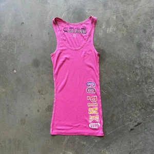 VTG Victoria's Secret PINK Tank Top Womens XS Pink Go Pink Ribbed Sleeveless Top - Picture 1 of 7