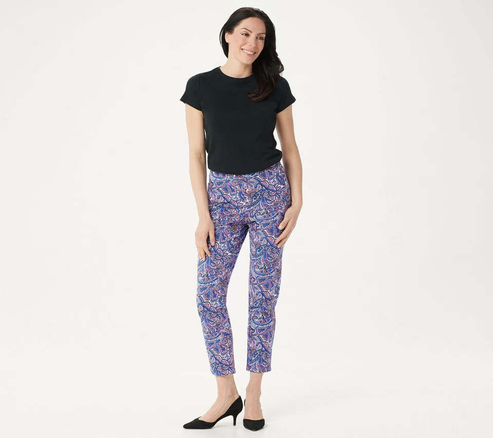 Isaac Mizrahi Live! Calça de tornozelo Petite estampa elástica 24/7 multi paisley P10 - Imagem 1 de 1