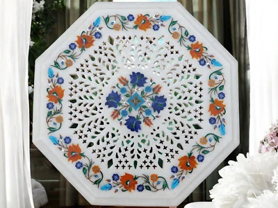 36" White Marble Multi Stone Console Table Luxury Balcony Kitchen Furniture Deco - Image 1 of 4