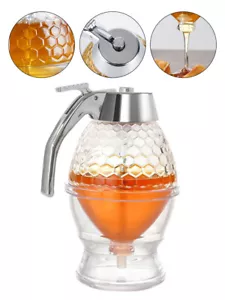 Honey Syrup Dispenser Pot Jar Press Dispenser Plastic Bee Hive Trigger Stand New - Picture 1 of 8