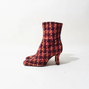 Vintage 70er Stiefel orange rot Tweed Heels Square Toe Booties - Bild 1 von 10