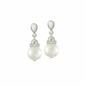 Lustro White Shell Pearl Silver Tone Drop Clip on Earrings - Picture 1 of 1