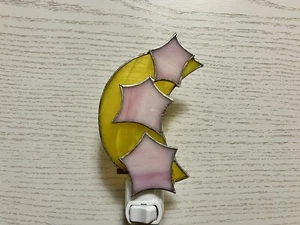 Moon and Stars Stained Glass Night Light, Wall plug in, Handmade Nursery Decor - Picture 1 of 9