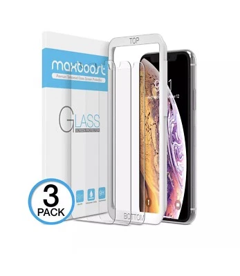 Paquete de 3 protectores de pantalla Maxboost transparentes para Apple iPhone Xs, X, vidrio templado Foto 1 de 4