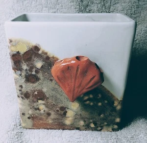 Handcrafted Pottery Art Planter Vase Abstract Tan/Brown Leaf 4" Tall Signed - Picture 1 of 6
