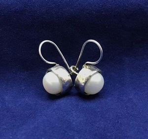 Silpada Sterling Silver Pearl Wire Hammered Round Earrings W1750 New Margarite - Picture 1 of 12