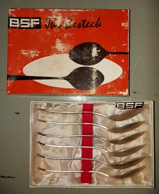 6 X Teelöffel - BSF - ca. 14cm - Kaffeelöffel in orig. Box - 90er versilbert - Bild 1 von 4
