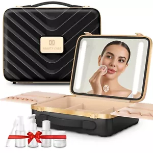 Easyinbeauty Multiple Travel MakeupCase with Light Up Mirror Protable case Black - Picture 1 of 7
