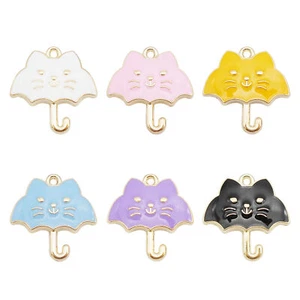 12PCS Mixed Colorful Cat Head Design Umbrella Charms Pendant for Jewelry Making - Picture 1 of 28