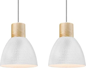 ELYONA 2 Pack Hammered Pendant Light Fixtures, 10.2” Metal & Rubber Wood Island - Picture 1 of 3