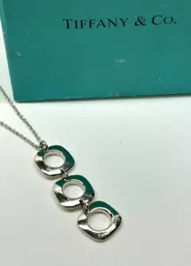 Tiffany Square Triple Cushion Pendant Necklace Silver 925 [Near Mint] w/Box - Picture 1 of 14