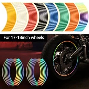 NEW 16 Pcs 17"18" Strips Motorcycle Car Wheel Tire Stickers Reflective Rim Tape - Picture 1 of 22