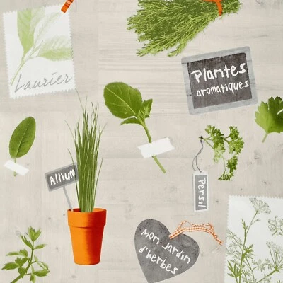 Wachstuch  Tischdecke "Basilic" Kräuter beige grün  1,4m Br. Meterware Küche - Bild 1 von 3