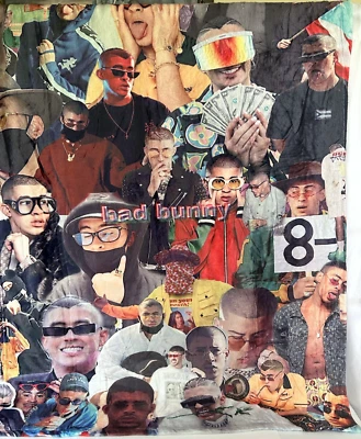 Bad Bunny Collage Soft Throw Blanket Colorful Rapper Fan 50"x39" All Seasons - Image 1 of 4