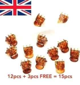 12pcs Mini Hair Claw Clips Clamps Brown 1CM Plastic Small Hair Clips Grips UK - Picture 1 of 3