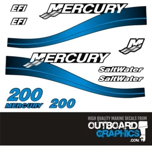 Mercury 200hp 2 stroke Saltwater EFI outboard decals/sticker kit - Picture 1 of 1
