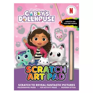 Gabbys Dollhouse Scratch Art Activity Pad With Wooden Stylus & Puzzle Pictures - Picture 1 of 1
