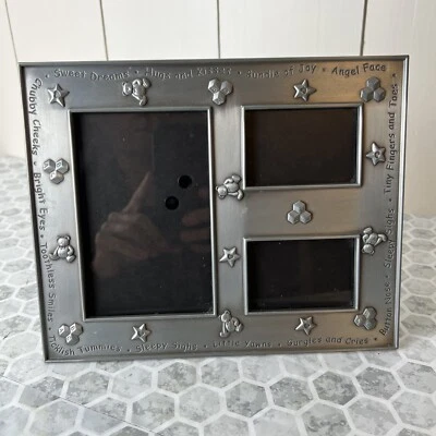 Baby Picture Frame Collage Pewter 3 Frame Openings Vintage Bears Blocks Sweet - Image 1 of 4