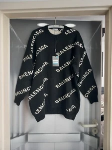 Balenciaga Pull Crewneck Logo Jacquard Sweater Pullover Oversized L Schwarz Weiß - Bild 1 von 9