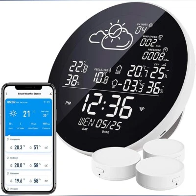 For Tuya Wifi Smart Weather Station With Clock Temperature Humidity Meter Clock - Image 1 of 4