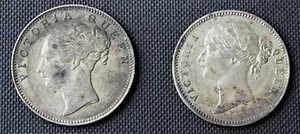 Britisch Indien 2 verschiedene Victoria 1840 Rupien fortlaufend & geteilt Typ  - Bild 1 von 2