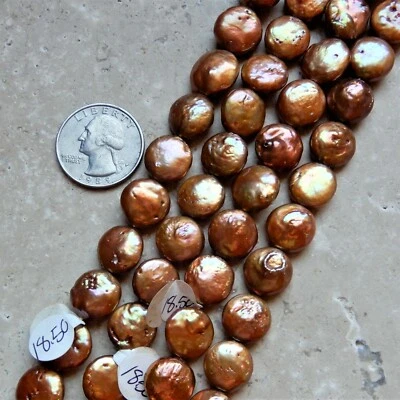 Cuentas para monedas de perlas de agua dulce genuinas marrón cobre 13-14 mm, 28 cuentas Foto 1 de 3