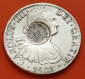@@NUMISMATICA BILBAO@@ MEXICO 8 REALES 1801 FF SCOTLAND DOLLAR COUNTERMARK COIN - Picture 1 of 8