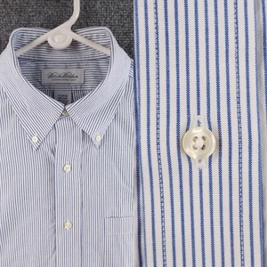 Brooks Brothers Bügelfrei 16 34/35 Gestreift Baumwolle Blau Button-Down Herren Knopfleiste - Bild 1 von 19
