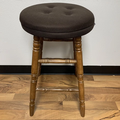 VTG 1950s Hand Carved Solid oak Wood Bar Stool w/ Baibu Cushion Cover 23"H  14"L Cover
