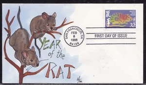 SCOTT 3060 CHINESE LUNAR YEAR OF RAT FOX HAND PAINTED FIRST DAY COVER FDC - Picture 1 of 1