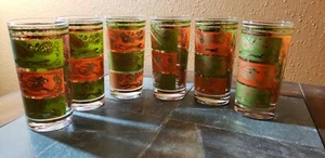 Royal Hickman Fox Hunt Green Orange Gold Tumblers Glasses 5 1/2" Set of 6 - Picture 1 of 5