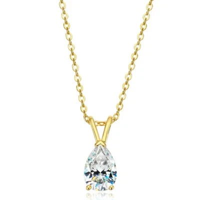 Ожерелье с подвеской из настоящего муассанита грушевидной огранки 1,5 карата женское покрытие желтым золотом 18 карат GRA - Изображение 1 из 4