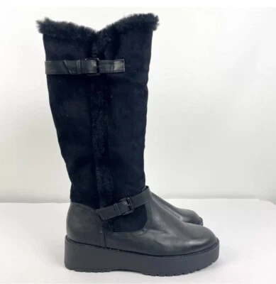 Wanted Womens Knee High Boots Size 8 Black Faux Fur Trim Side Zip NWOB - Image 1 of 4