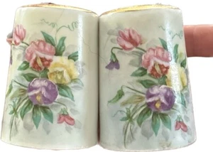 Vintage handbemaltes Salz + Pfefferstreuer Blumen Gold Tops Louise signiert - Bild 1 von 4