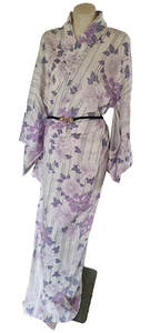Chrysanthemum Bath Robe Vintage Cotton Kimono Traditional Japanese - Picture 1 of 8