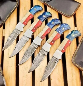 LOT OF 50PCS OF POCKET KNIVES CUSTOM BONE & WOOD HANDLE WITH LEATHER SHEATH - Picture 1 of 5