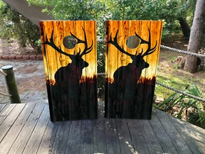 WATERPROOF & FADEPROOF Cornhole Board Wraps  / Elk on Wood Grain - Picture 1 of 3