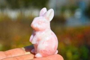 2'' Pink opal carved Rabbit Natural reiki Crystal decor Crystal heal gift 1pc - Picture 1 of 10