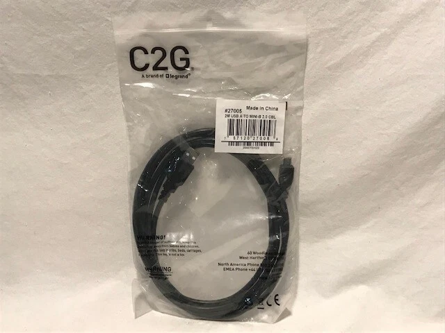 C2G 2M USB2.0 Type-A Male to Mini USB Type-B Male Cable - Black - NEW - Image 1 of 3