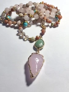 Hand knotted Gem Stone Necklace 34" - Picture 1 of 6