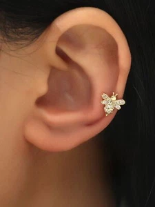Zircon Bee Decor Ear Cuff Non-Piercing Cartilage Clip On Earrings Wrap Ear 1pc - Picture 1 of 4